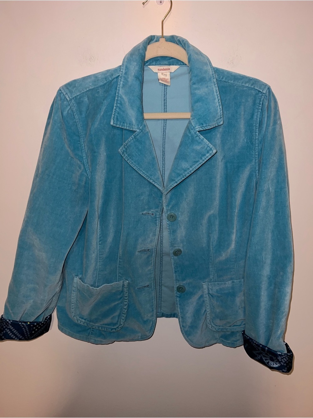 Sundance Teal Velvet Blazer Jacket 100% Cotton